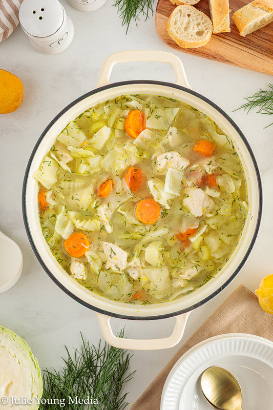 Chicken and Cabbage Soup with Lemon and Dill