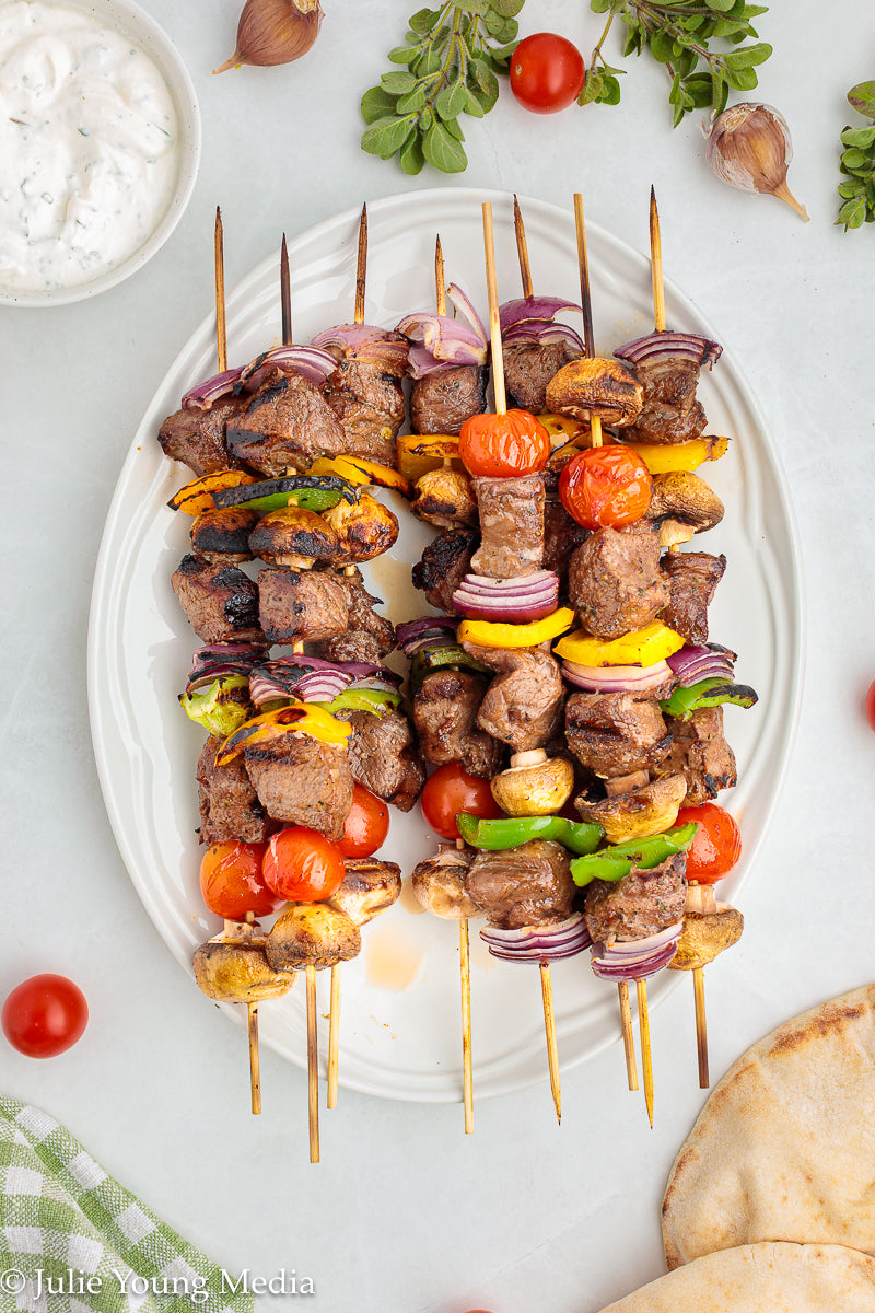 Marinated Tri Tip Beef Kabobs with Garlic Yogurt Sauce