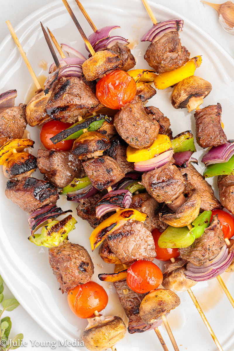 Marinated Tri Tip Beef Kabobs with Garlic Yogurt Sauce