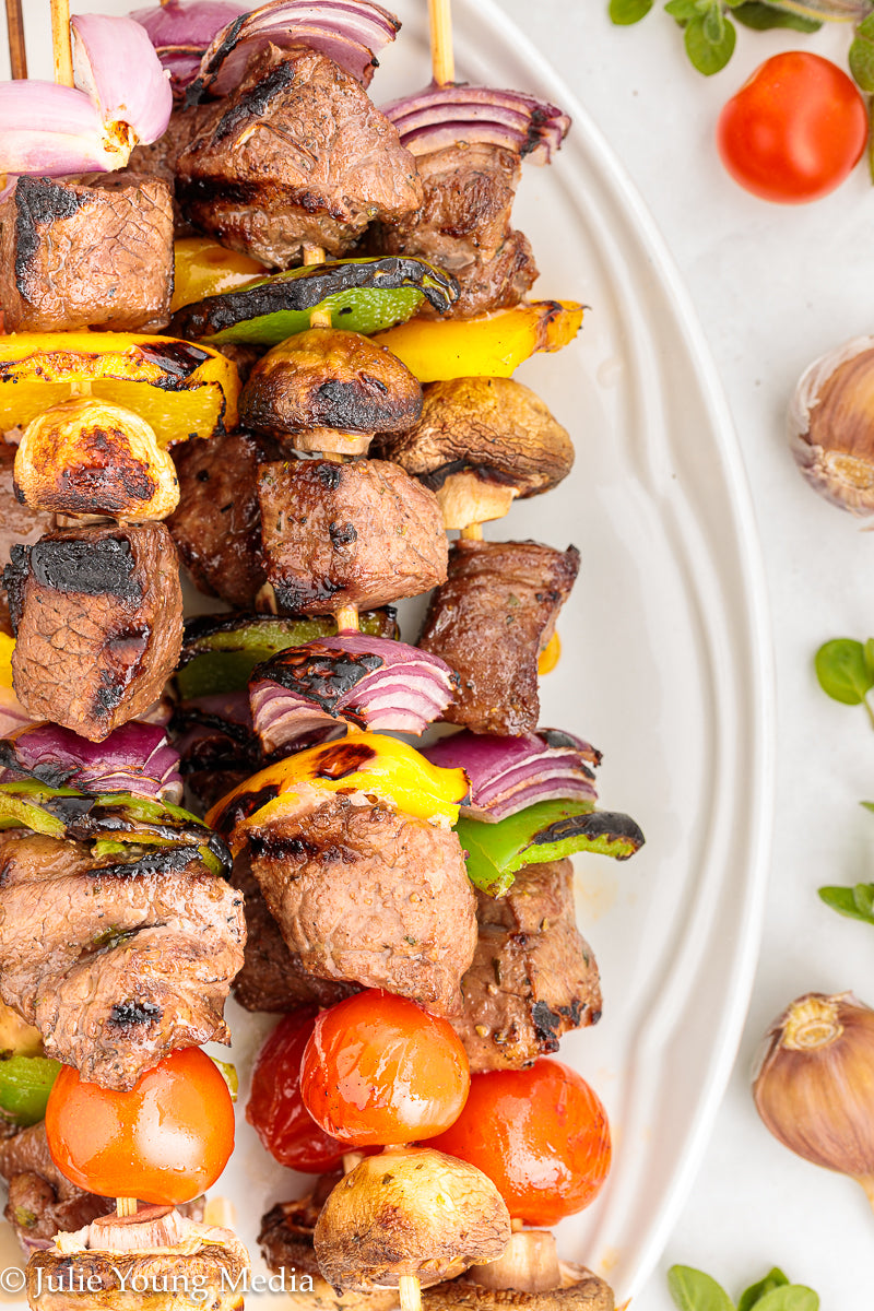 Marinated Tri Tip Beef Kabobs with Garlic Yogurt Sauce