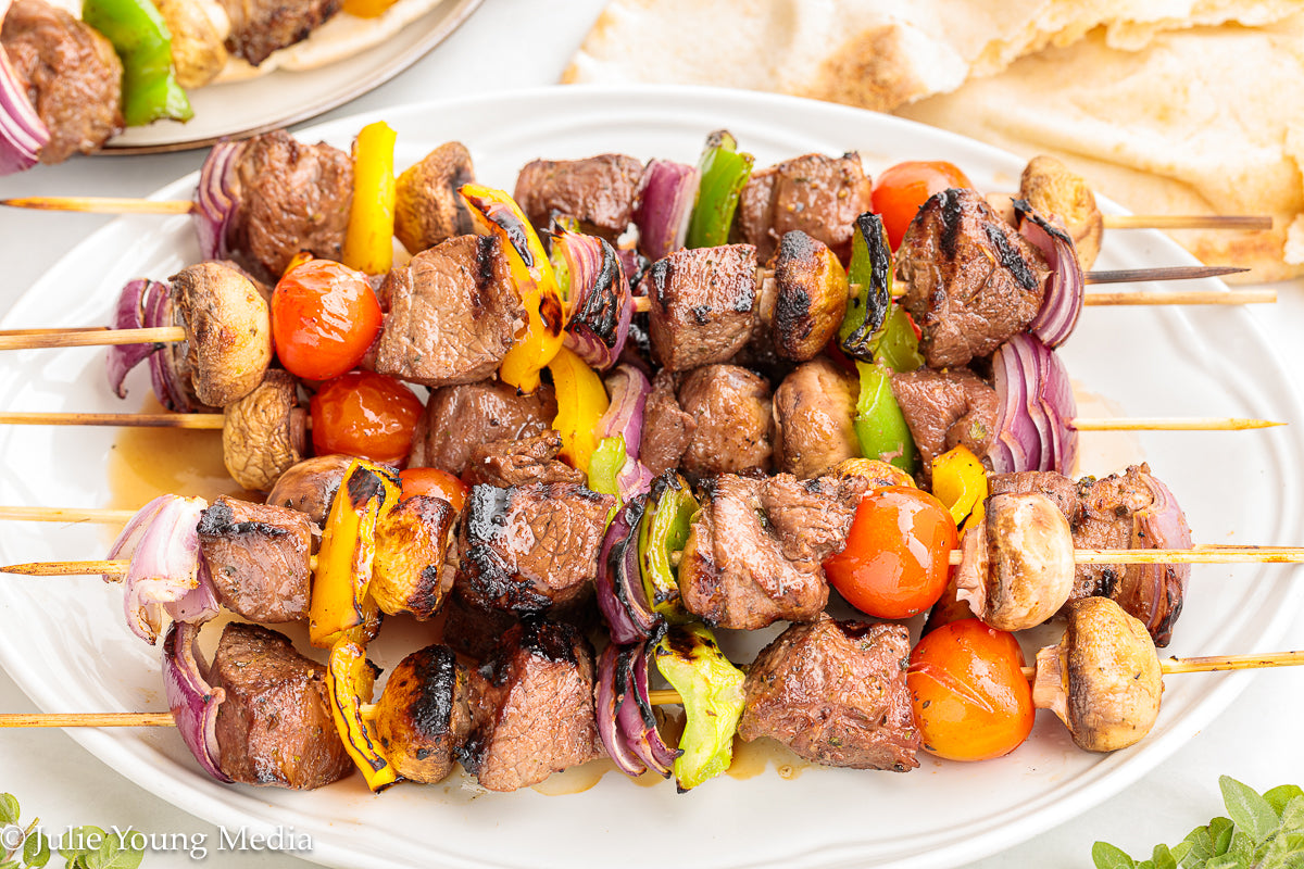 Marinated Tri Tip Beef Kabobs with Garlic Yogurt Sauce