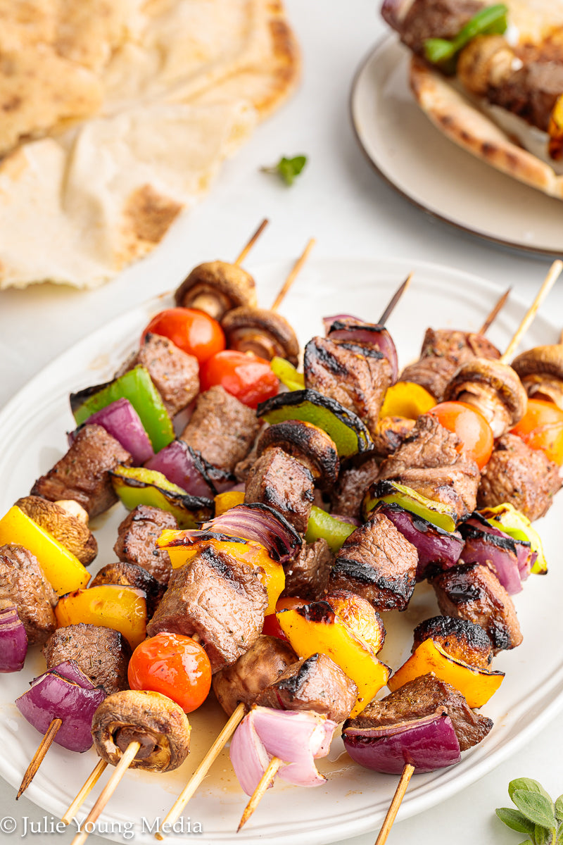 Marinated Tri Tip Beef Kabobs with Garlic Yogurt Sauce