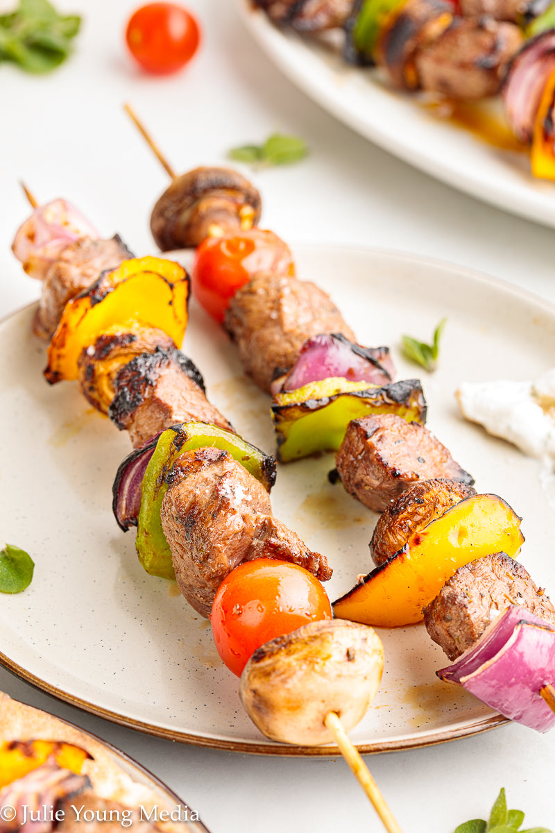 Marinated Tri Tip Beef Kabobs with Garlic Yogurt Sauce