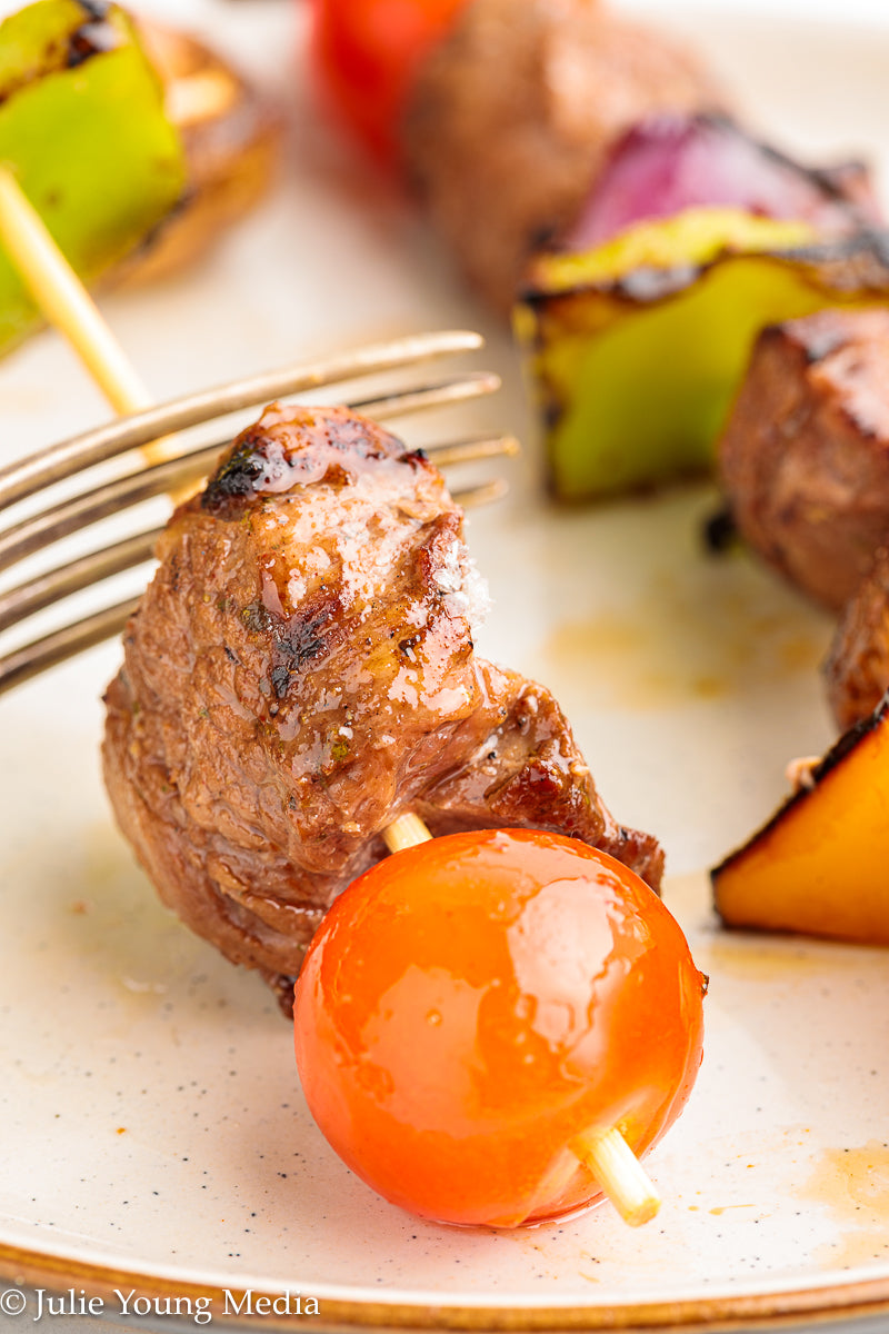 Marinated Tri Tip Beef Kabobs with Garlic Yogurt Sauce