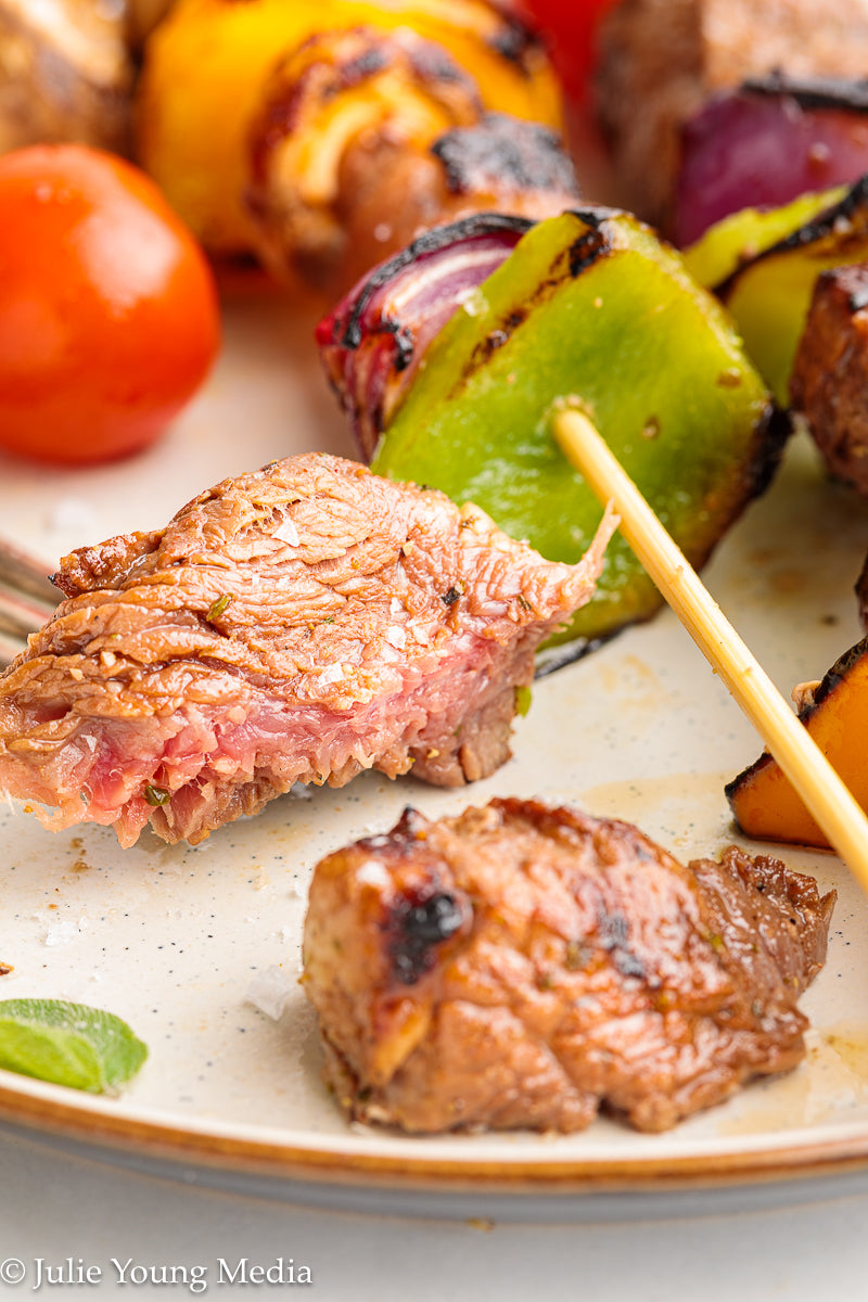 Marinated Tri Tip Beef Kabobs with Garlic Yogurt Sauce