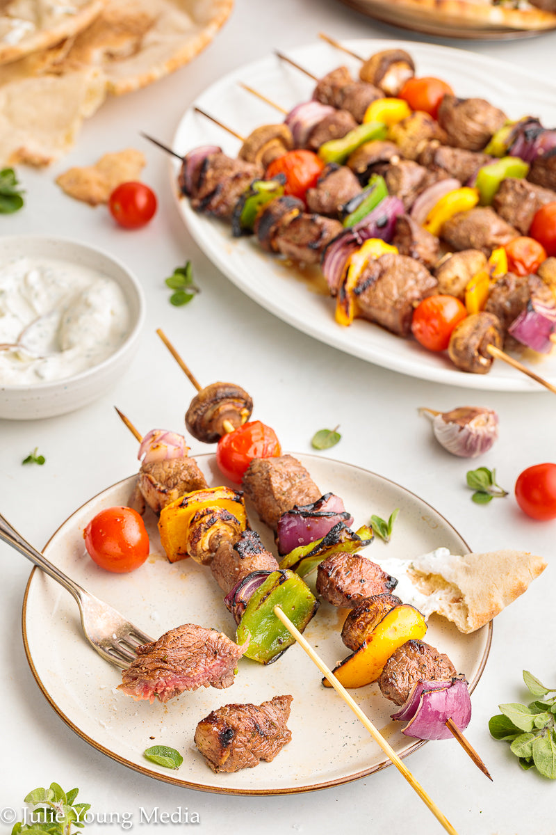 Marinated Tri Tip Beef Kabobs with Garlic Yogurt Sauce