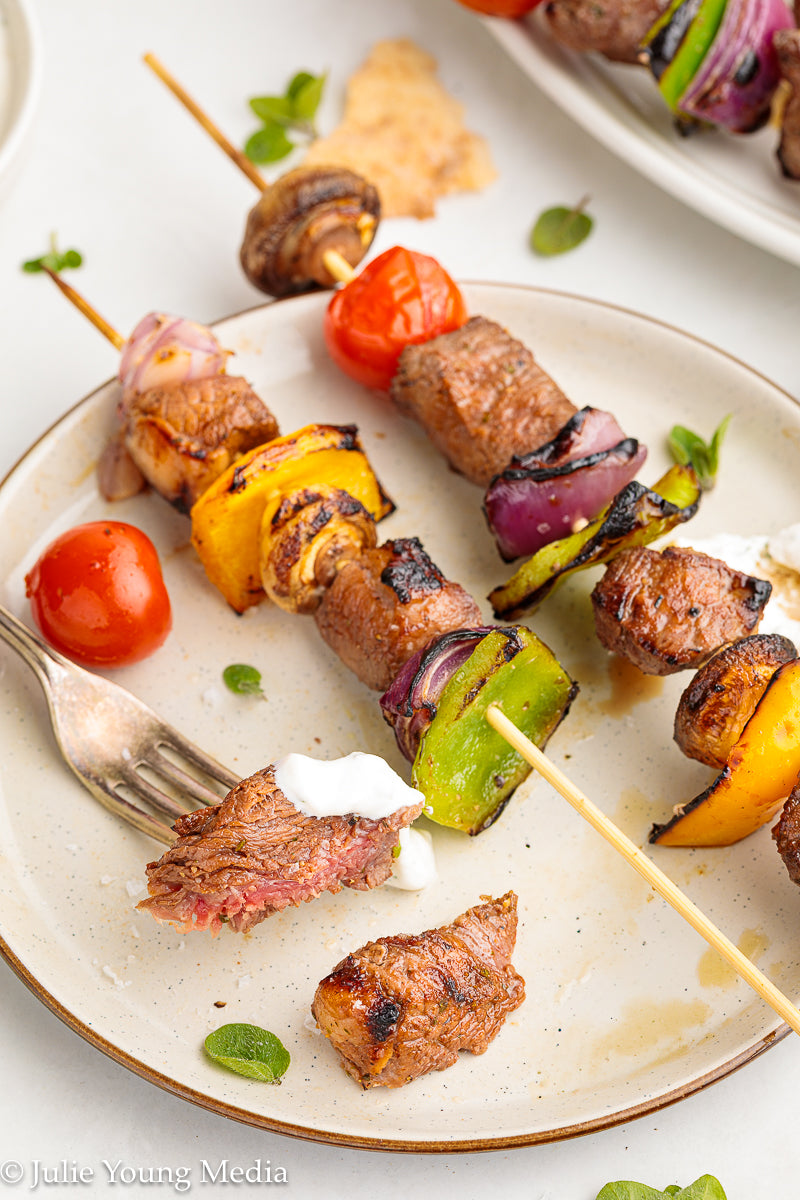 Marinated Tri Tip Beef Kabobs with Garlic Yogurt Sauce