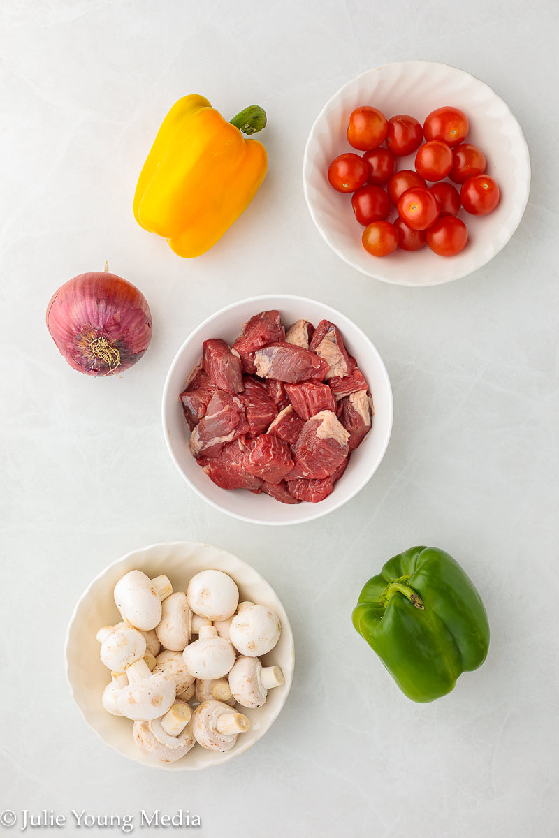Marinated Tri Tip Beef Kabobs with Garlic Yogurt Sauce