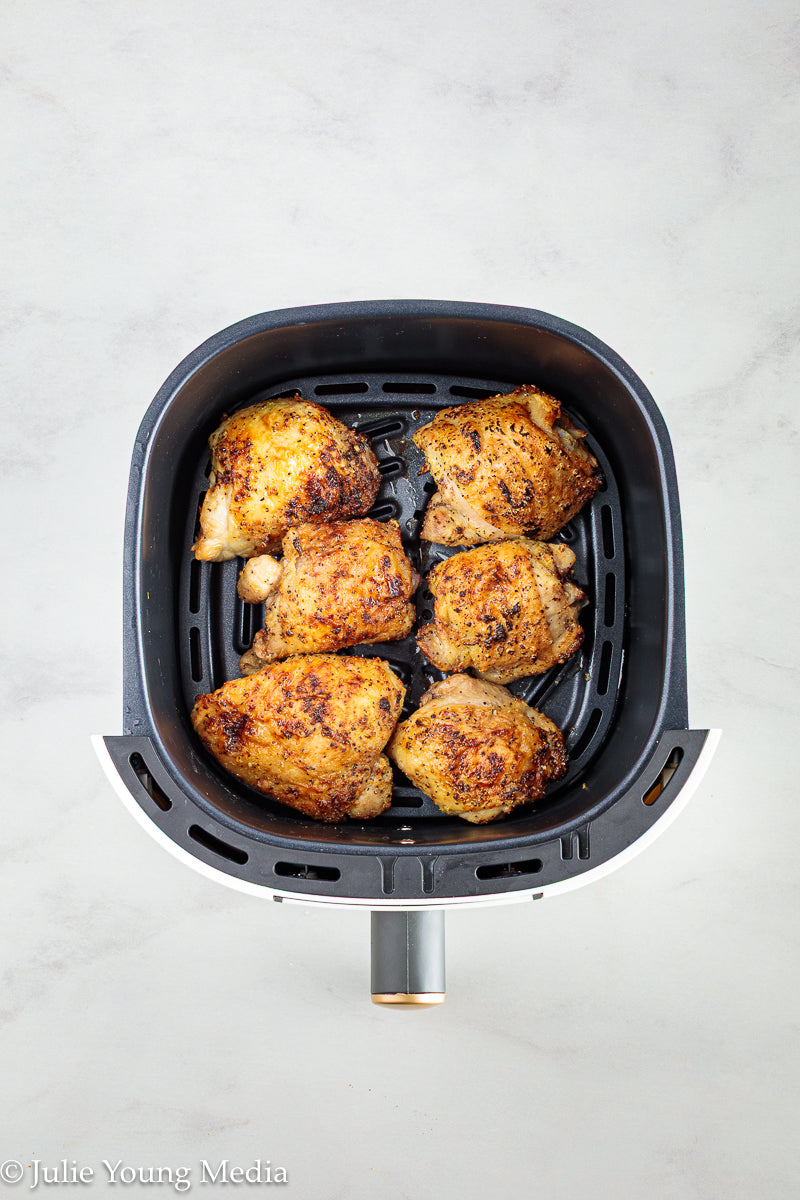 Air Fryer Lemon Pepper Chicken Thighs + Roast Garlic Aioli