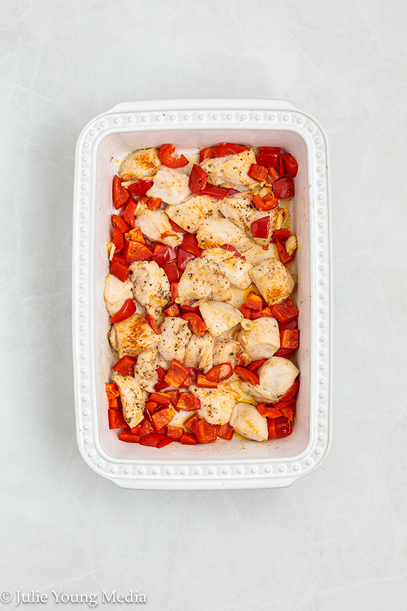 Baked Chicken Orzo with Spinach and Artichokes