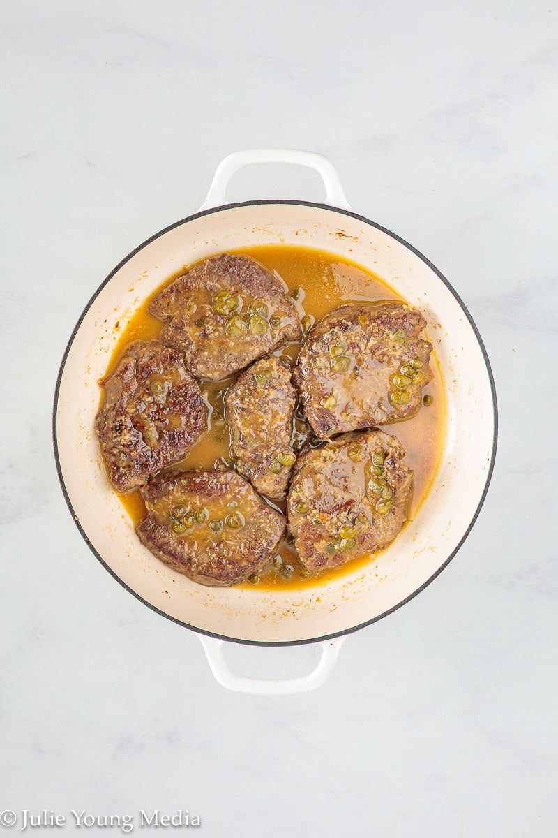 Beef Liver with Browned Butter, Anchovy, Caper, and Lemon Pan Sauce