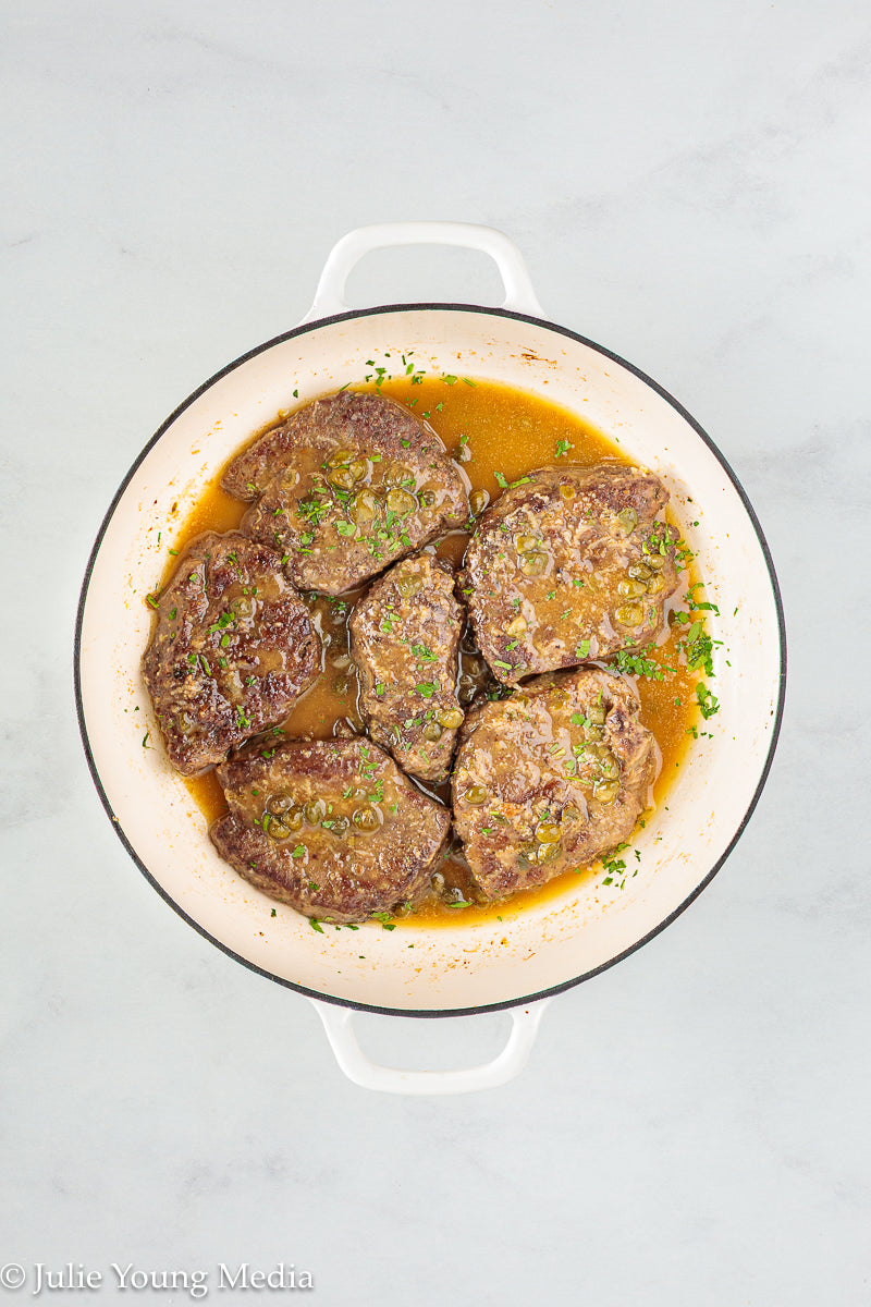 Beef Liver with Browned Butter, Anchovy, Caper, and Lemon Pan Sauce