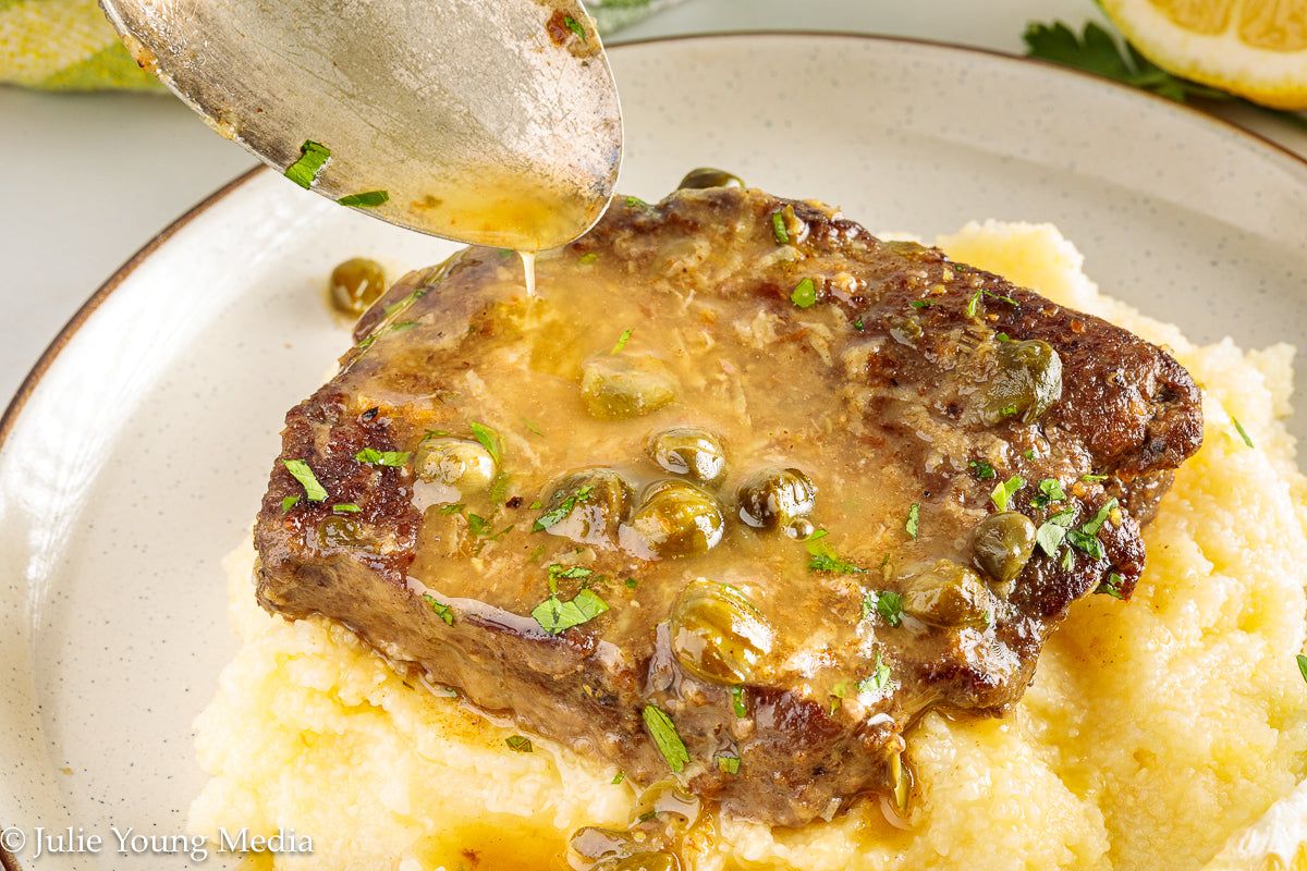 Beef Liver with Browned Butter, Anchovy, Caper, and Lemon Pan Sauce