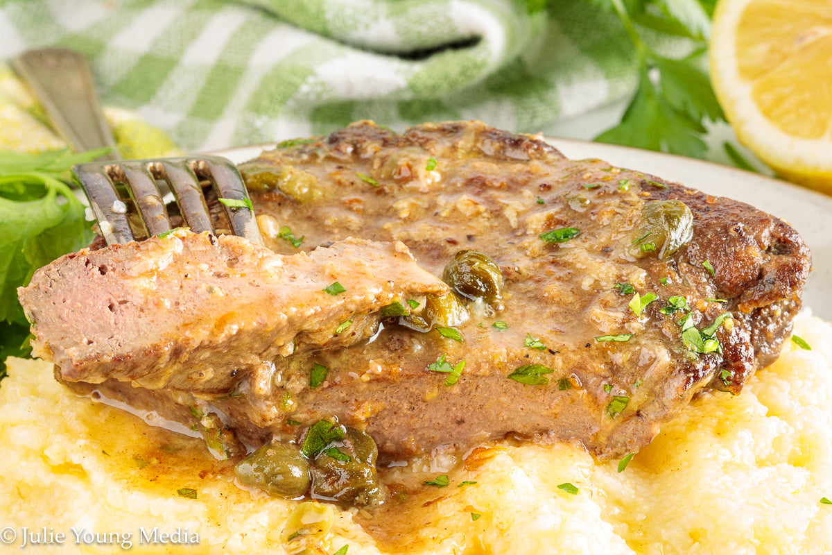 Beef Liver with Browned Butter, Anchovy, Caper, and Lemon Pan Sauce