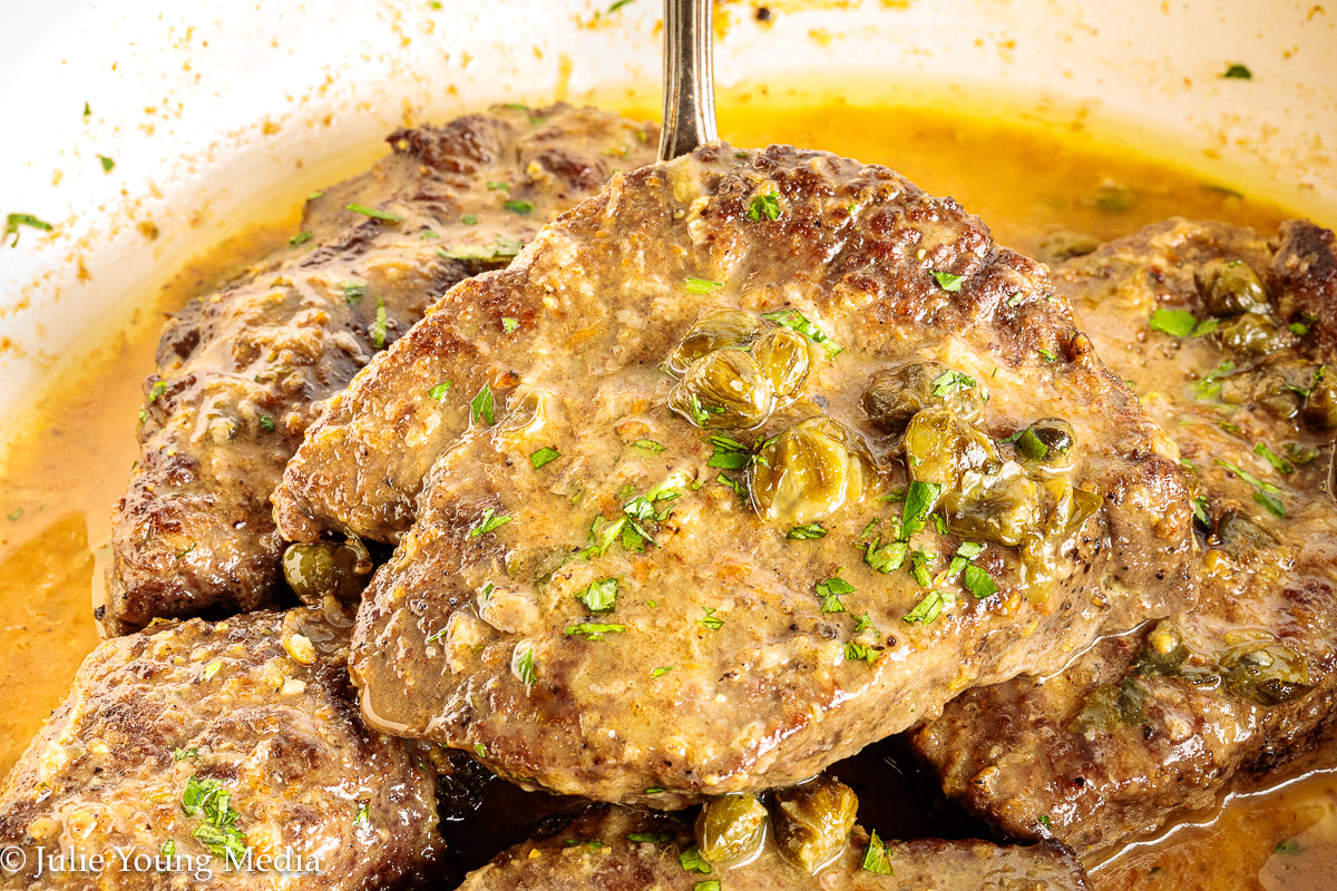 Beef Liver with Browned Butter, Anchovy, Caper, and Lemon Pan Sauce