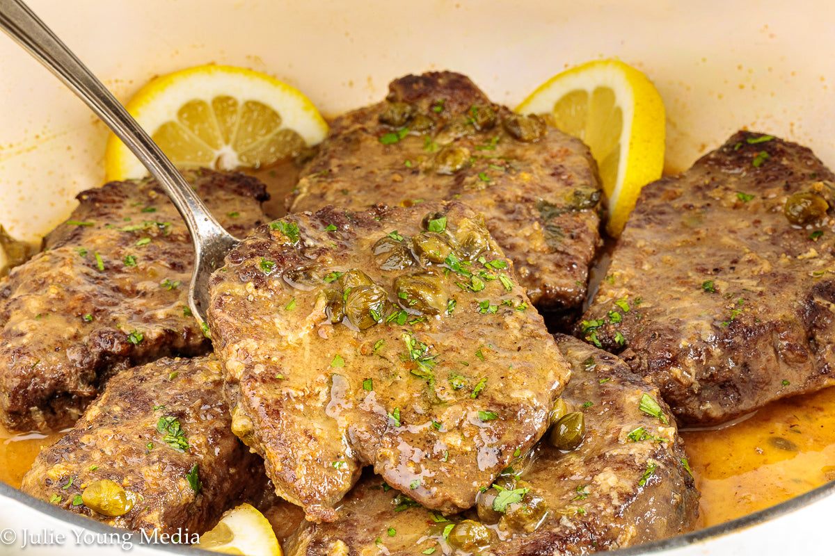 Beef Liver with Browned Butter, Anchovy, Caper, and Lemon Pan Sauce