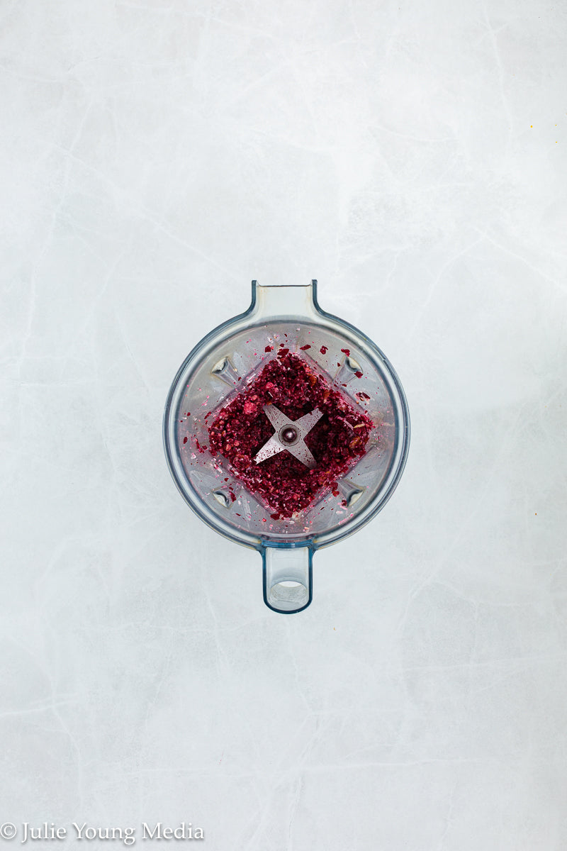 Pasta with Creamy Beet Pesto, Walnuts & Feta