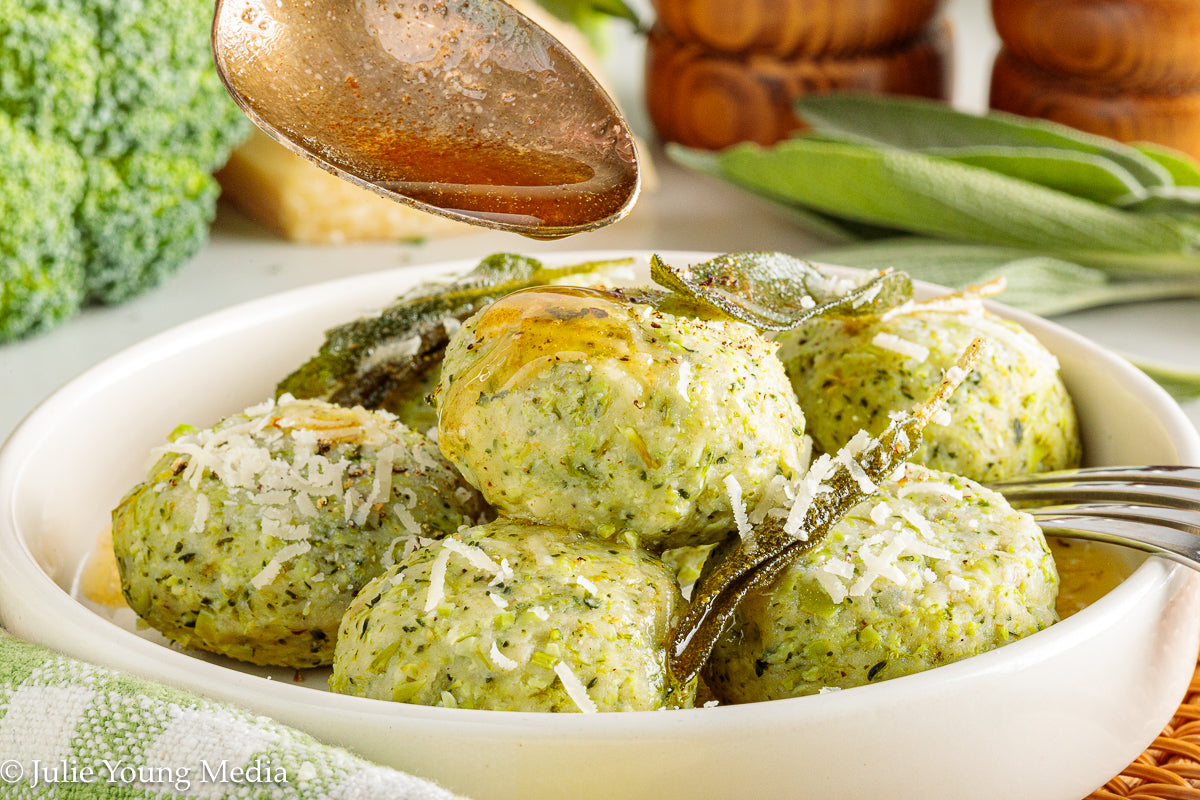 Broccoli Ricotta Gnudi with Browned Butter and Sage