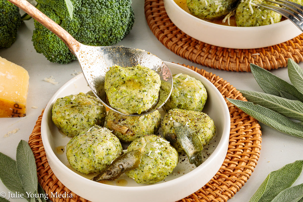 Broccoli Ricotta Gnudi with Browned Butter and Sage