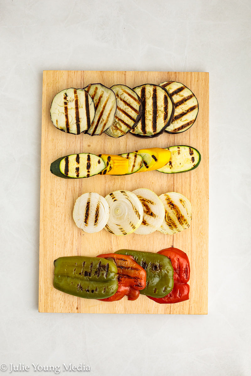 Charred Mediterranean Vegetables with Feta, Herbs, Walnuts & Pomegranate Molasses