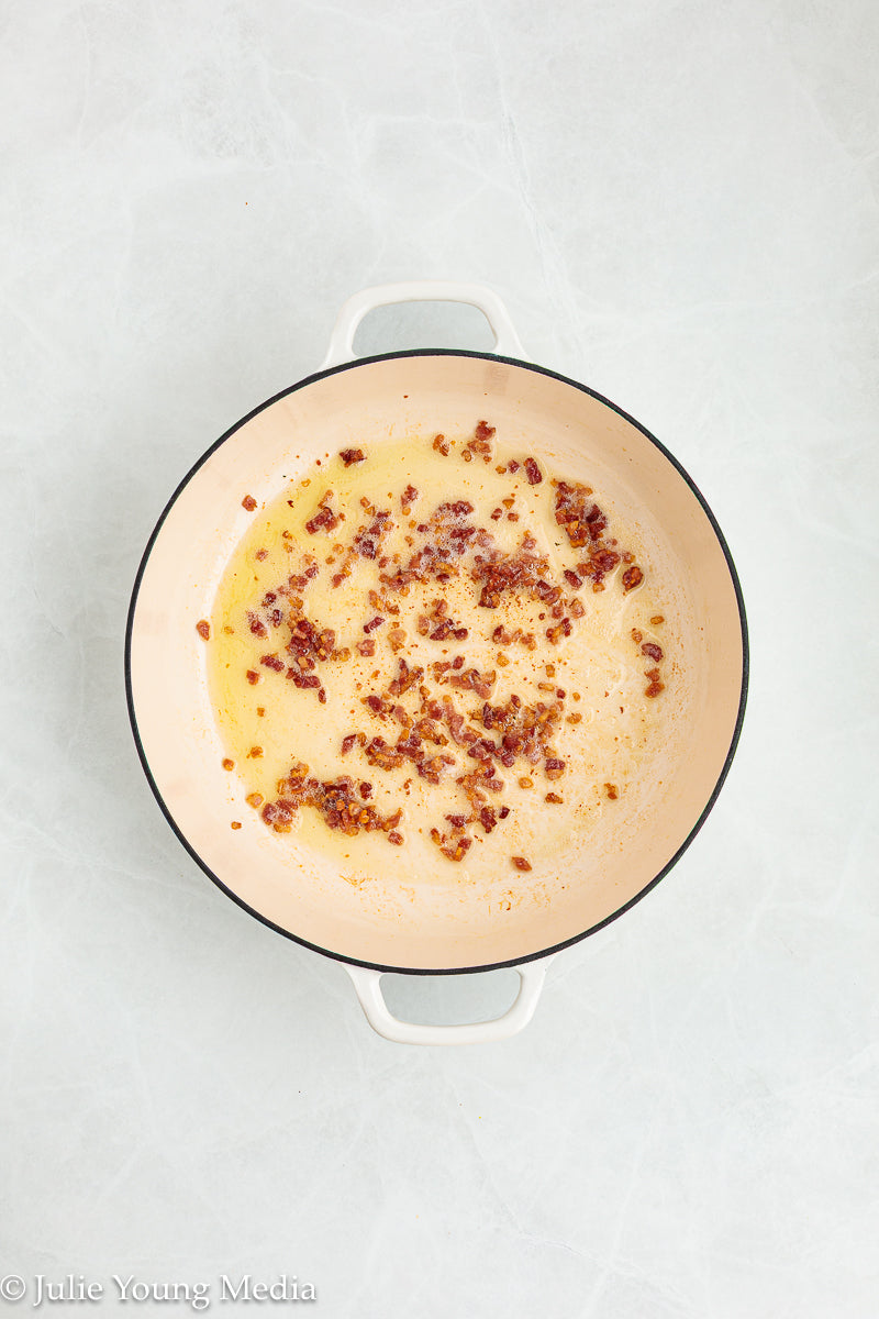 Cauliflower Pasta with Creamy Boursin Sauce and Bacon Pangrattato (breadcrumbs)