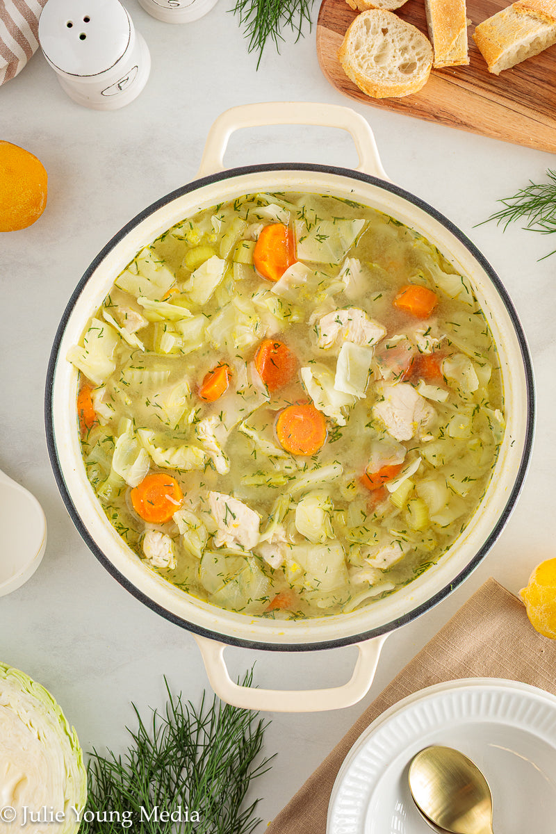 Chicken and Cabbage Soup with Lemon and Dill