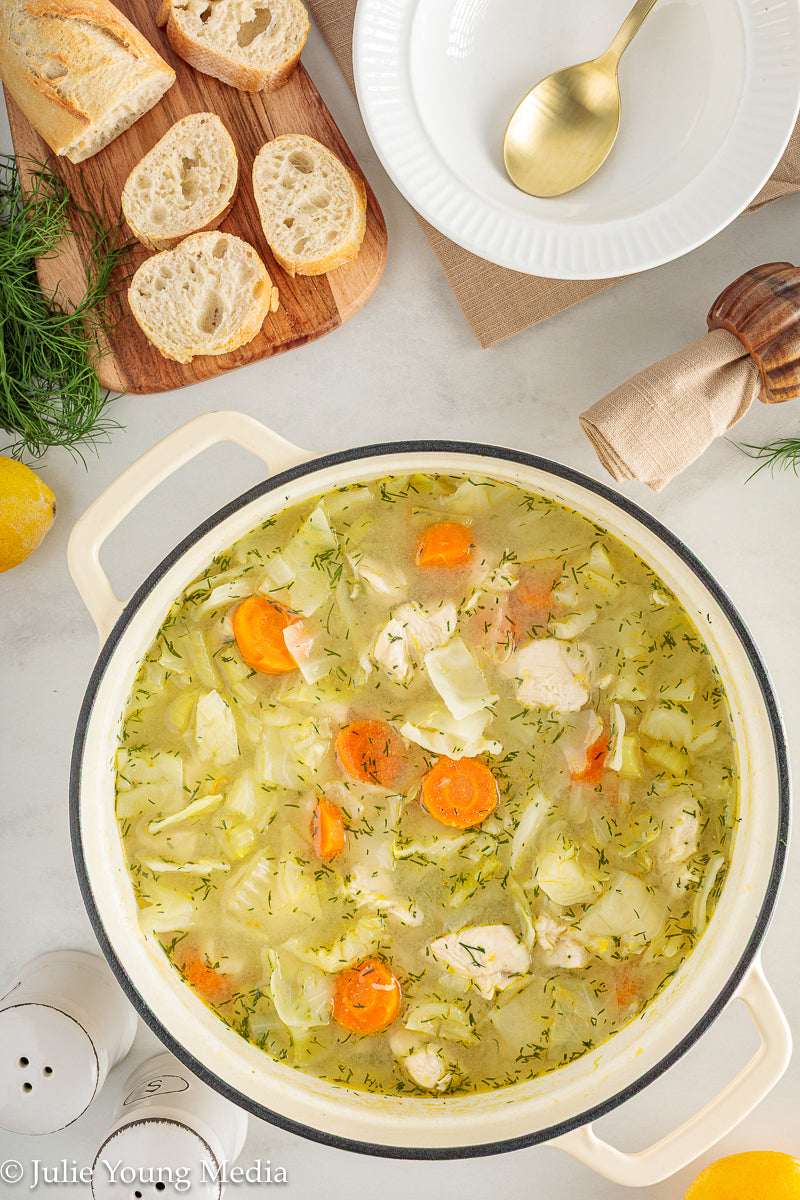 Chicken and Cabbage Soup with Lemon and Dill