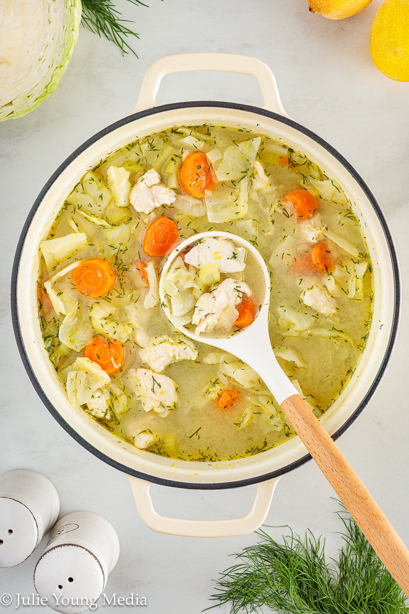 Chicken and Cabbage Soup with Lemon and Dill