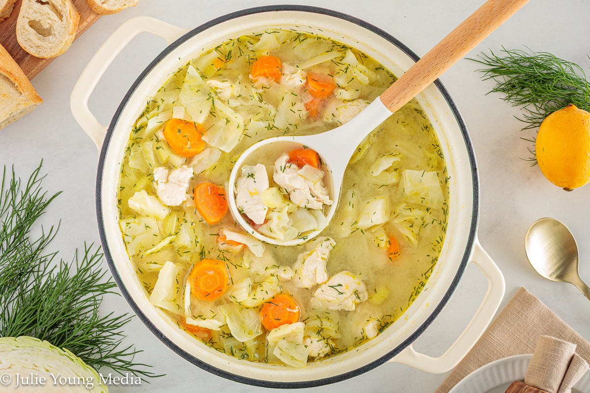 Chicken and Cabbage Soup with Lemon and Dill