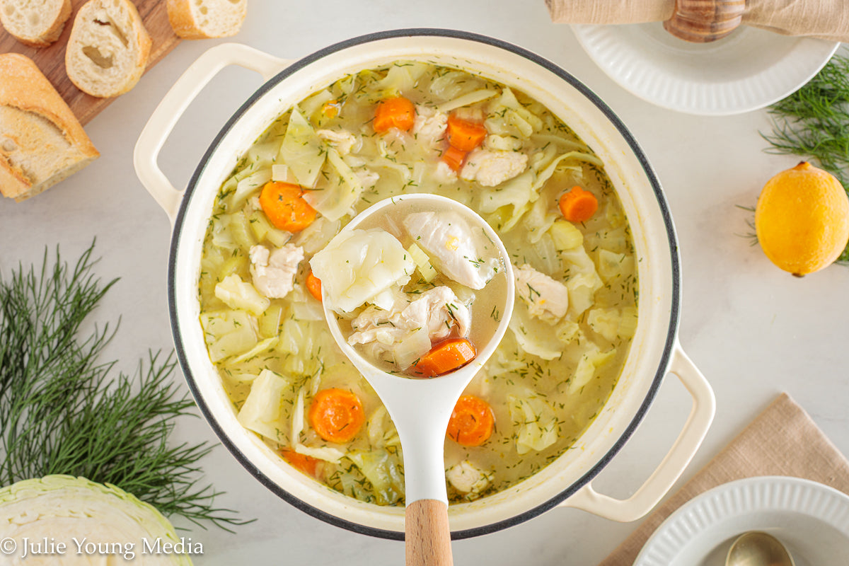 Chicken and Cabbage Soup with Lemon and Dill