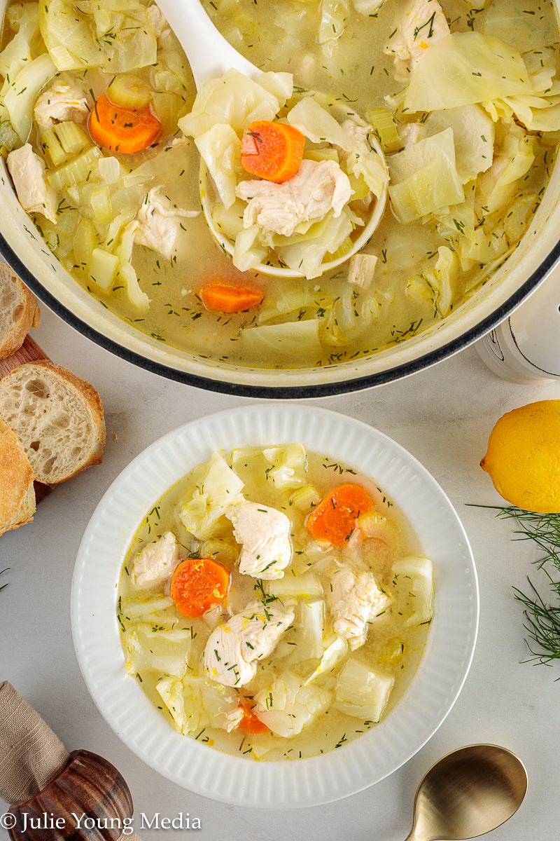 Chicken and Cabbage Soup with Lemon and Dill