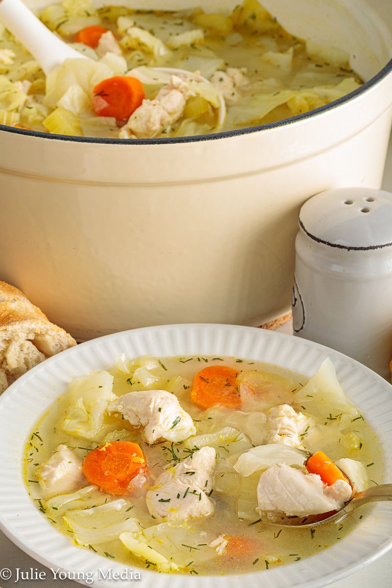 Chicken and Cabbage Soup with Lemon and Dill