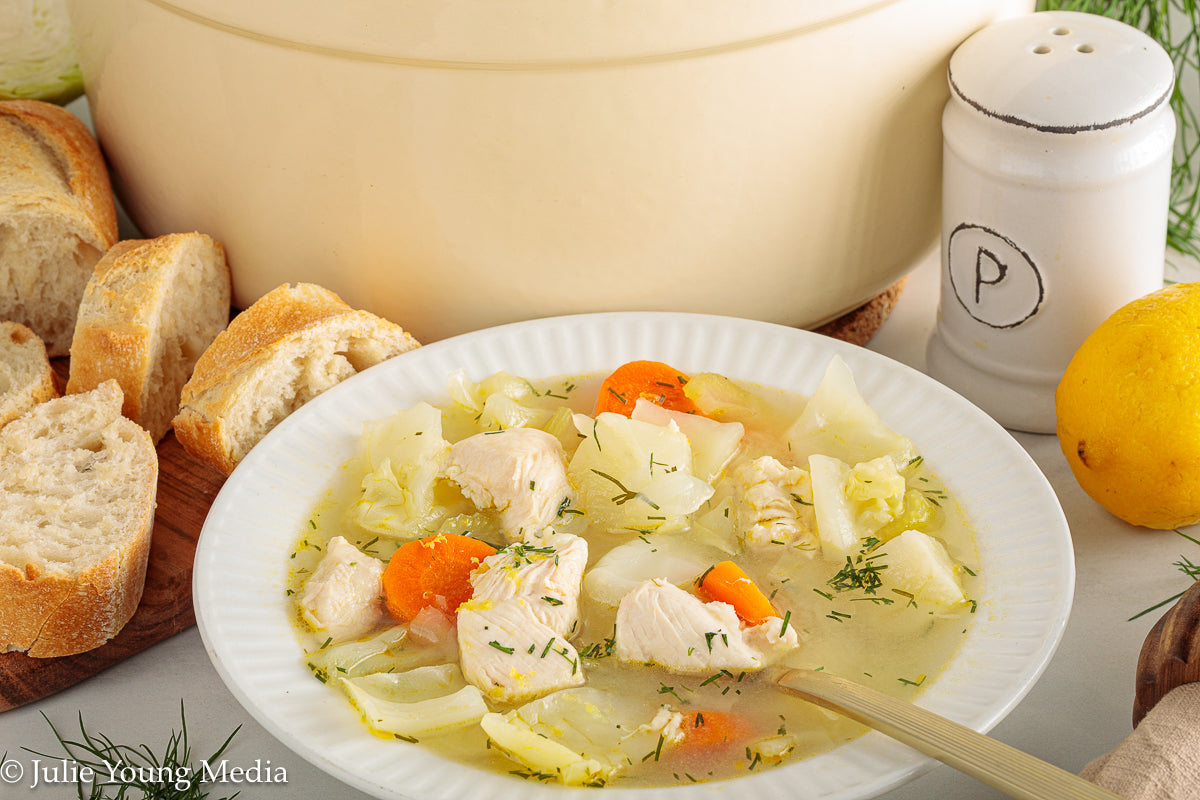 Chicken and Cabbage Soup with Lemon and Dill