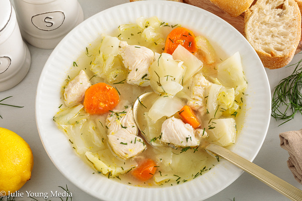 Chicken and Cabbage Soup with Lemon and Dill