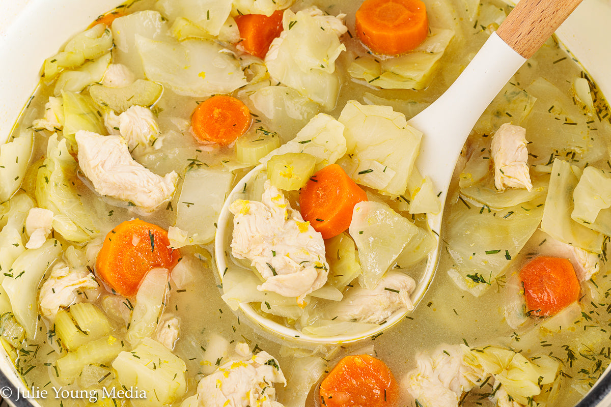 Chicken and Cabbage Soup with Lemon and Dill