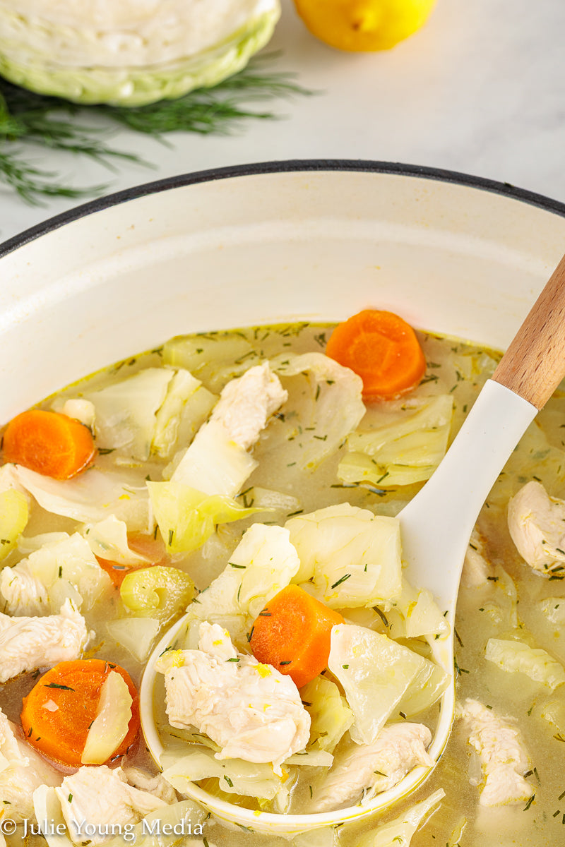 Chicken and Cabbage Soup with Lemon and Dill
