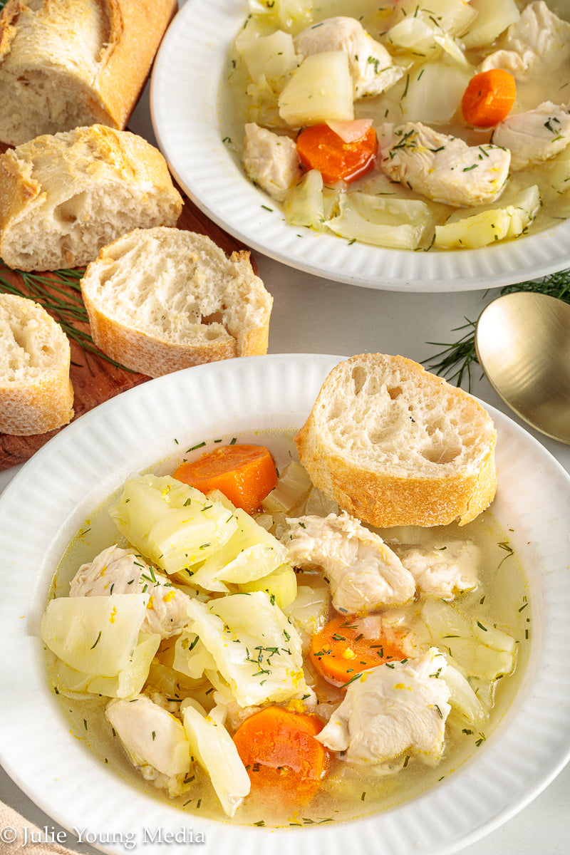 Chicken and Cabbage Soup with Lemon and Dill