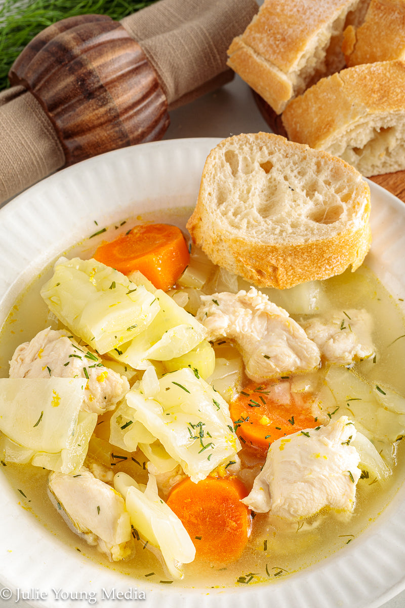 Chicken and Cabbage Soup with Lemon and Dill
