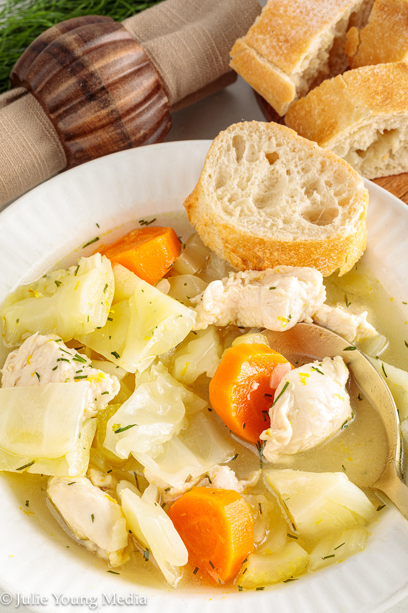 Chicken and Cabbage Soup with Lemon and Dill