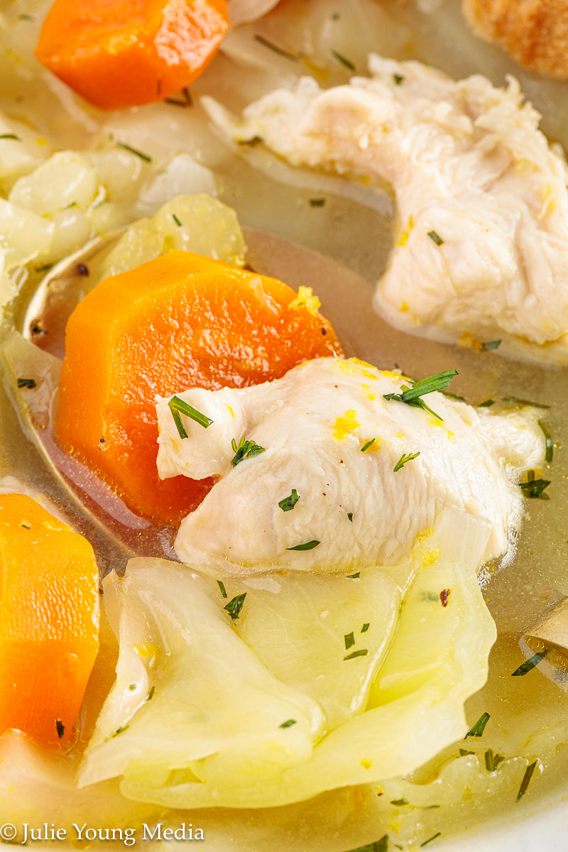 Chicken and Cabbage Soup with Lemon and Dill