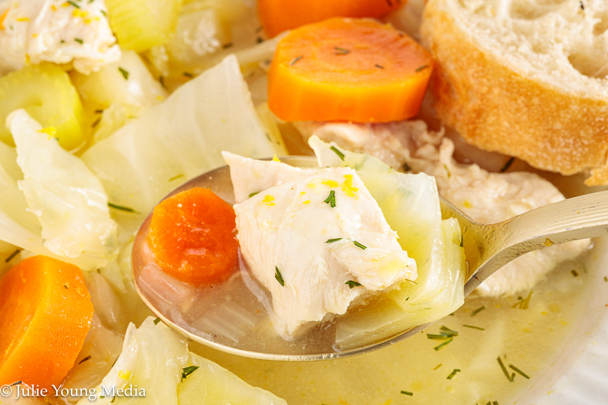 Chicken and Cabbage Soup with Lemon and Dill
