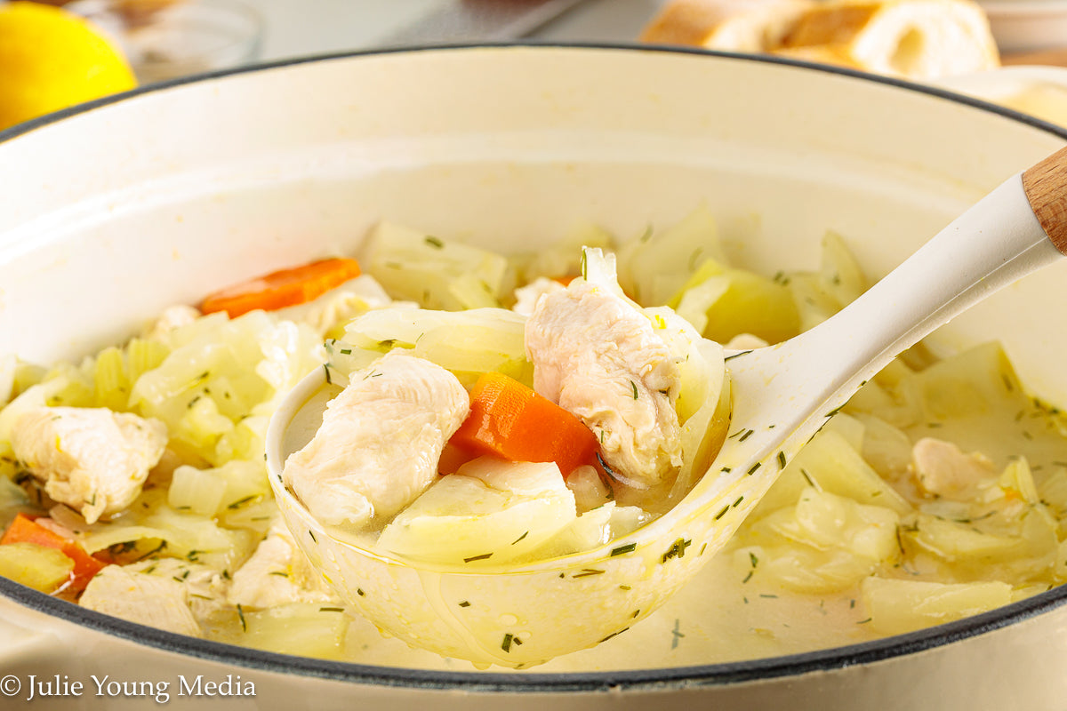Chicken and Cabbage Soup with Lemon and Dill