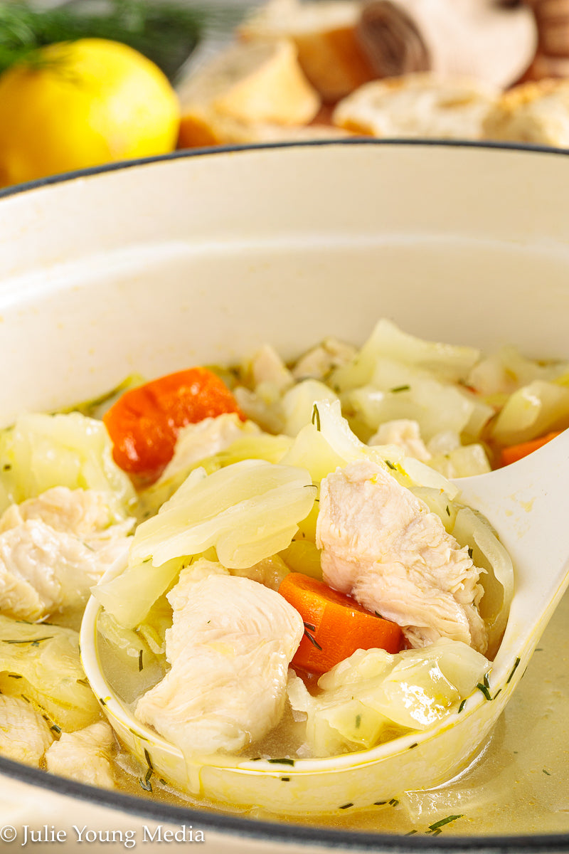 Chicken and Cabbage Soup with Lemon and Dill