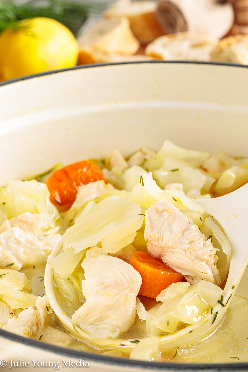 Chicken and Cabbage Soup with Lemon and Dill