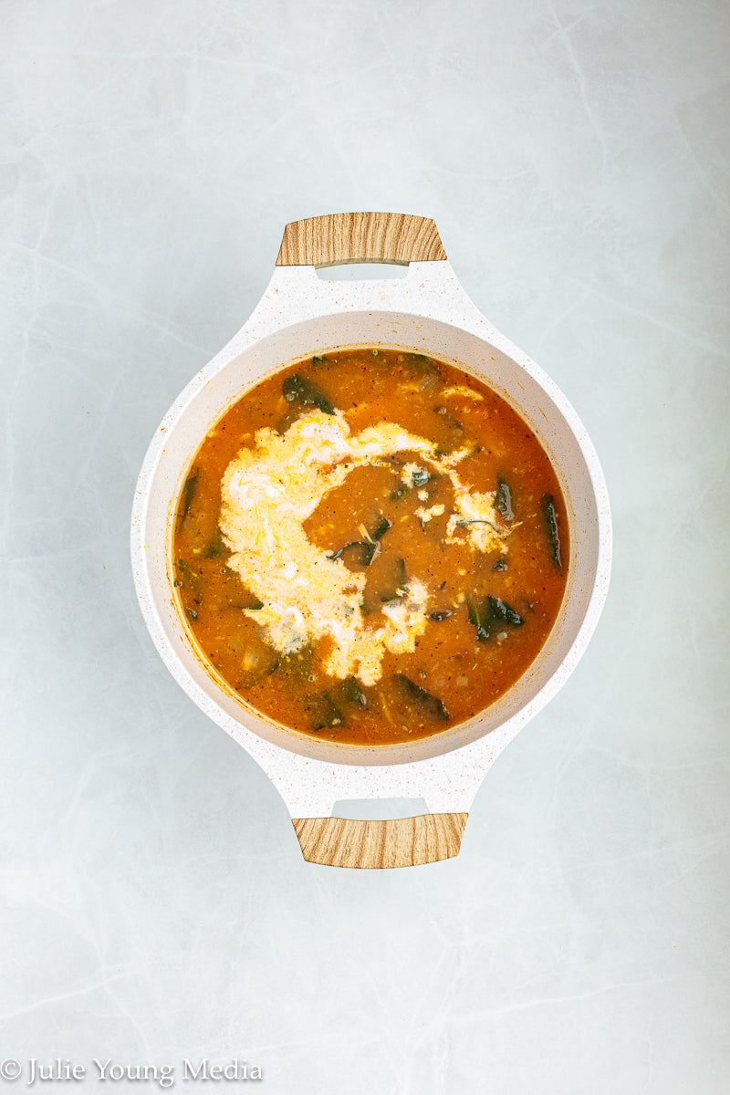 Creamy Tomato Soup with Chicken and Kale