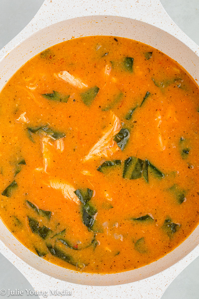 Creamy Tomato Soup with Chicken and Kale