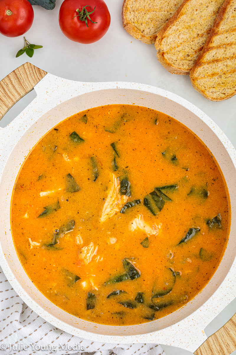 Creamy Tomato Soup with Chicken and Kale