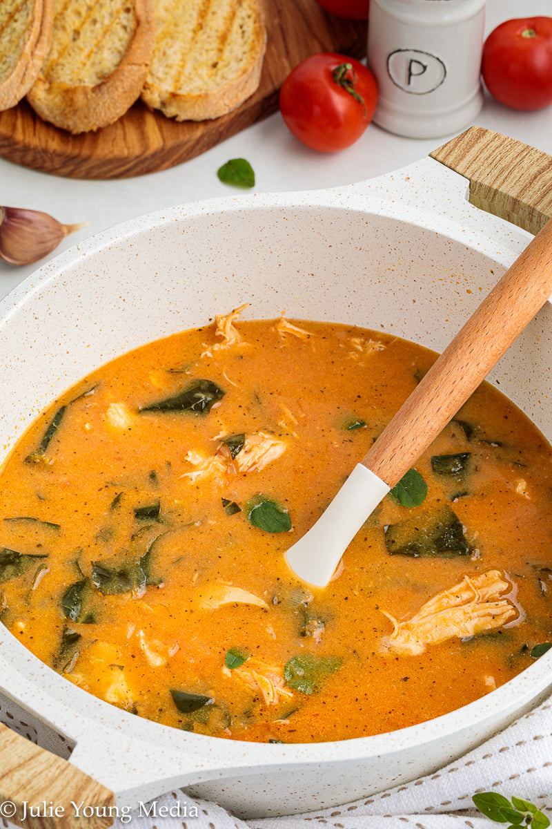 Creamy Tomato Soup with Chicken and Kale