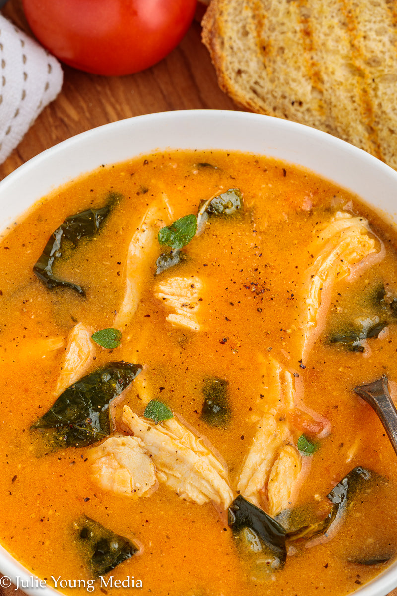 Creamy Tomato Soup with Chicken and Kale