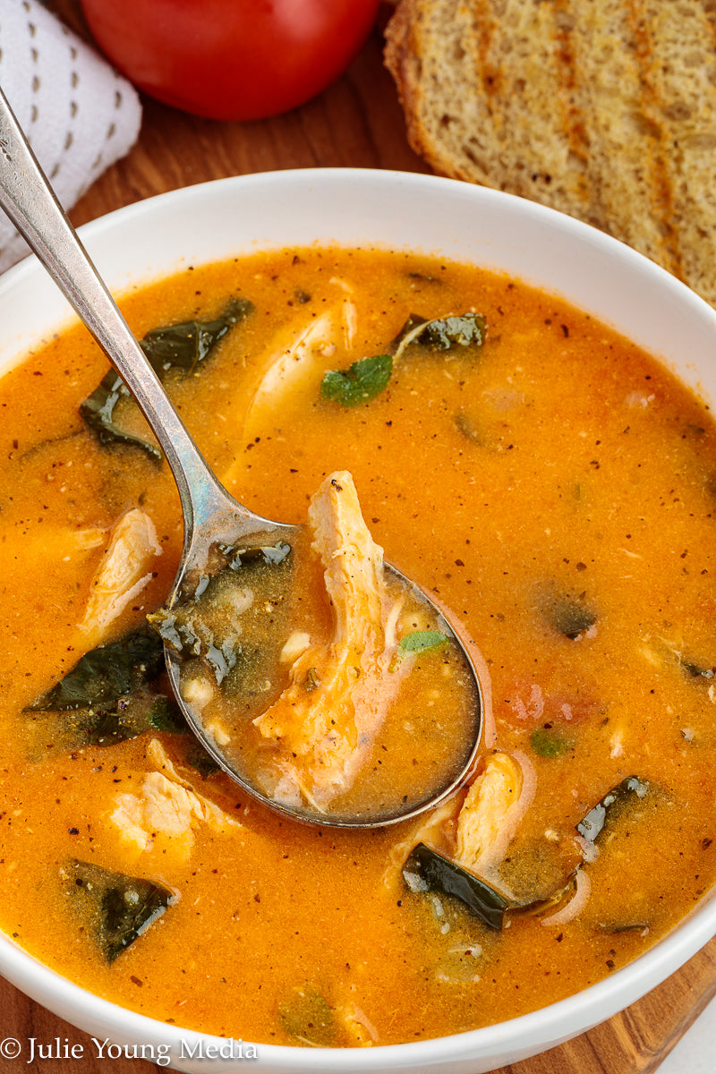 Creamy Tomato Soup with Chicken and Kale